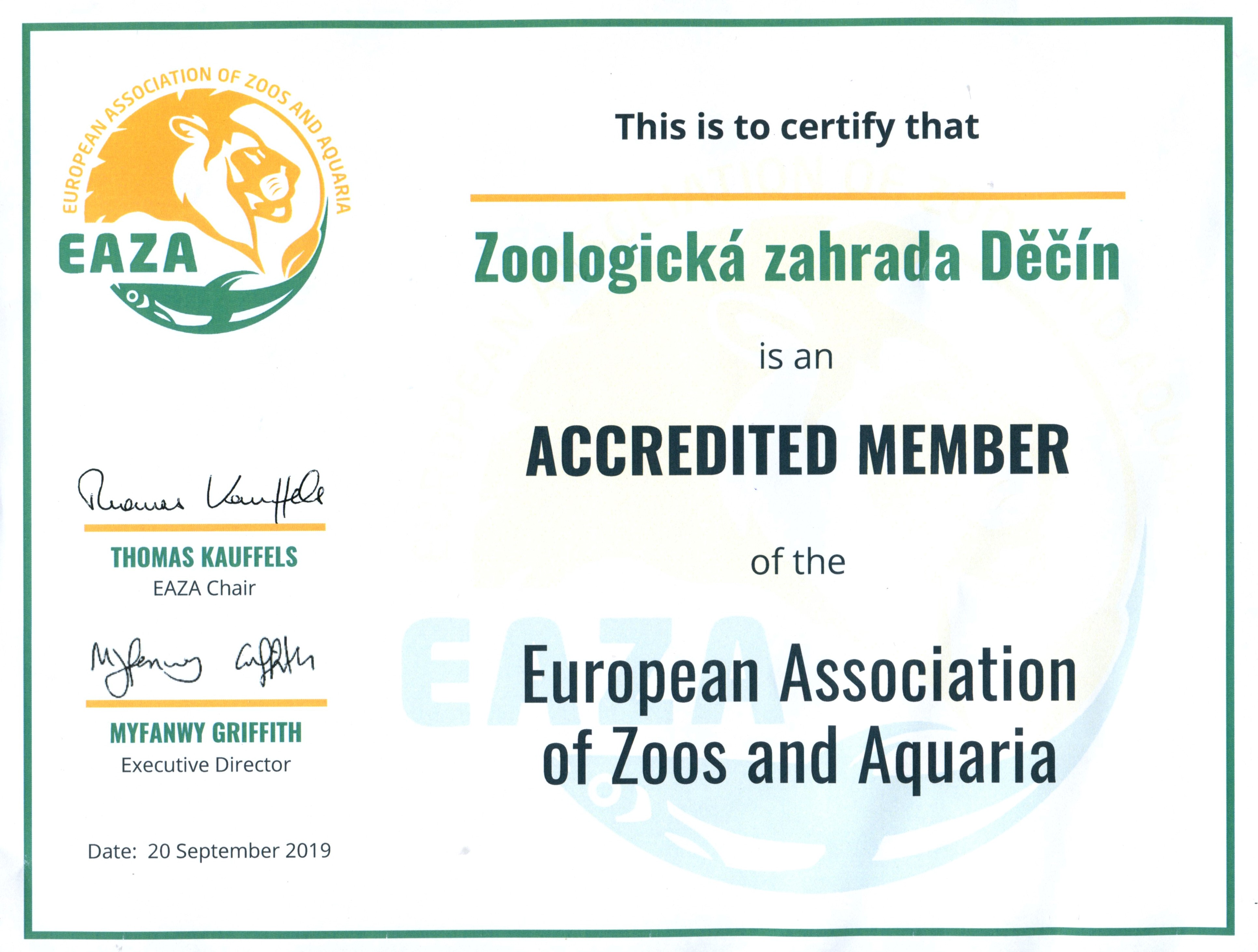 Certifikát EAZA